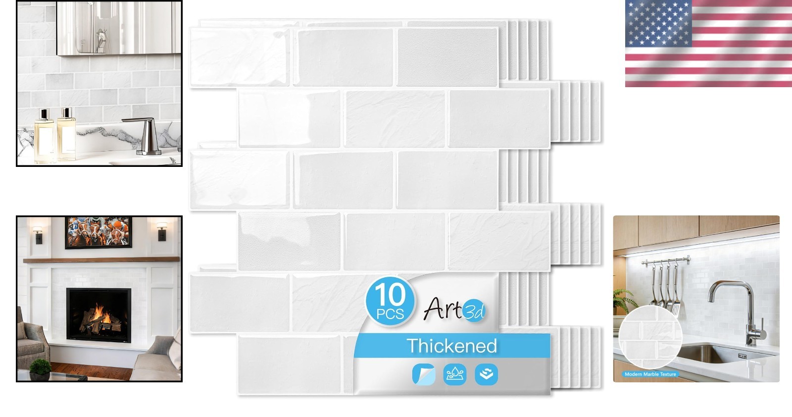 Waterproof White Marble Peel and Stick Tiles – 10 Pack
