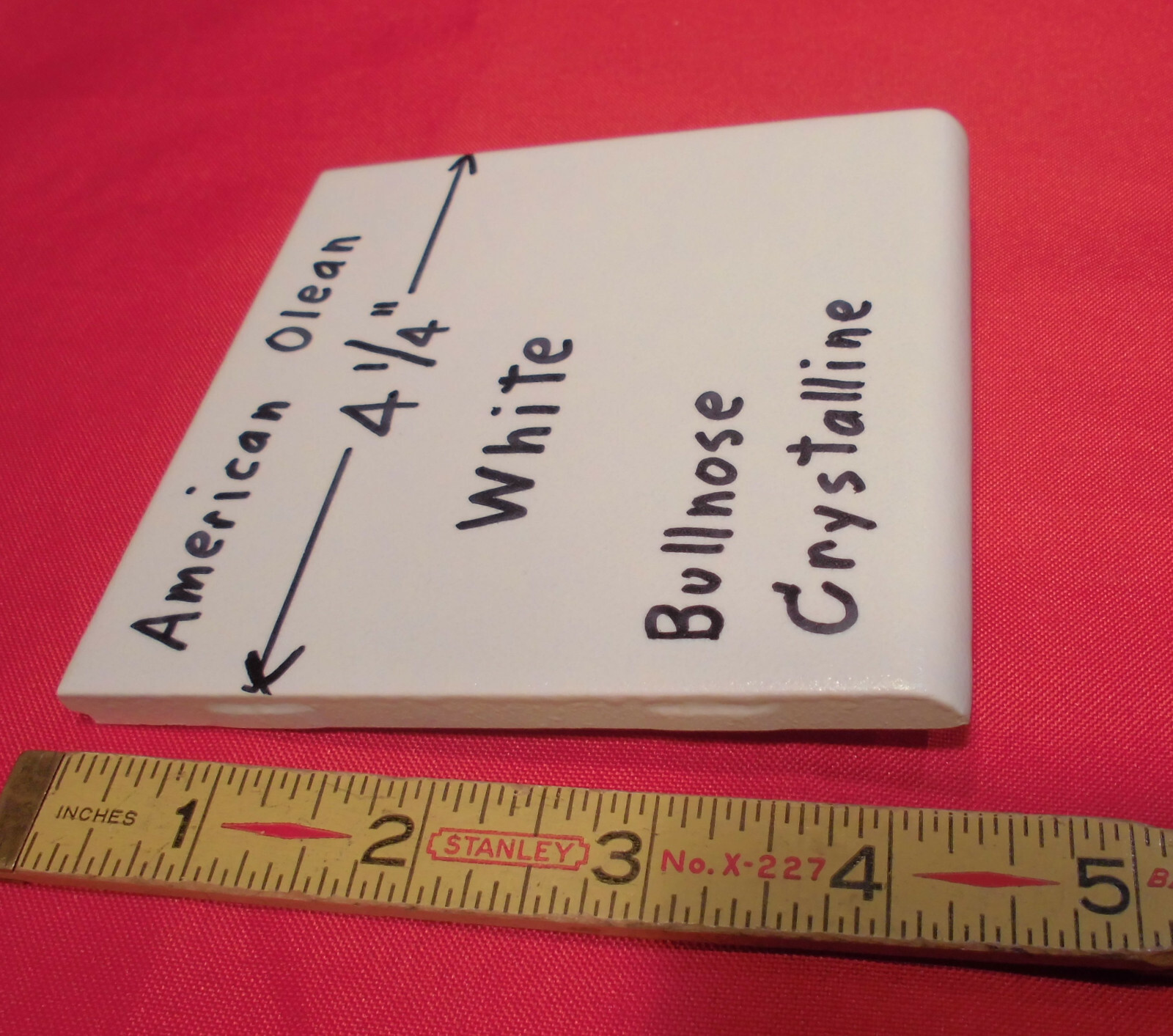 1 pc. White Crystalline Ceramic Tile by American Olean: 4-1/4″ Surface Bullnose