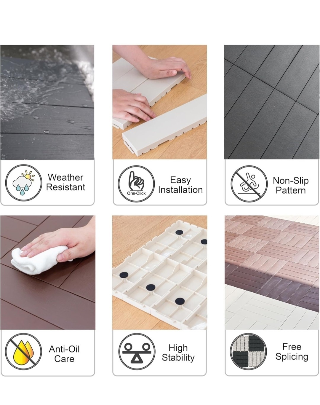 Interlocking Patio Deck Tiles (Pack of 72, 12″x3″) Ivory