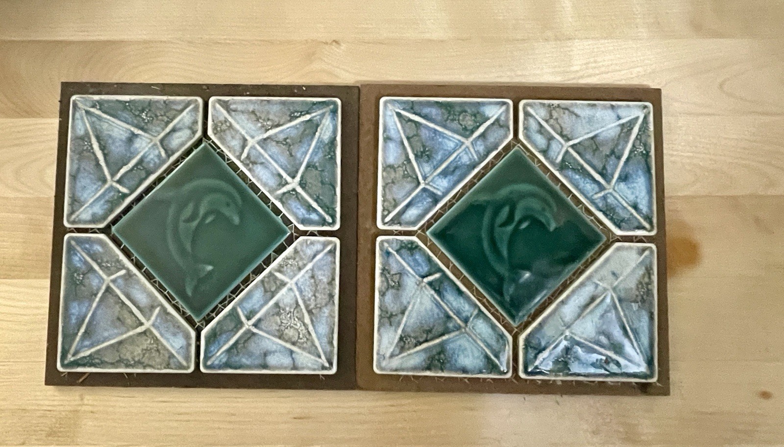 Set Of 2 Vintage Dolphin Swimming Pool Mosaic Tiles