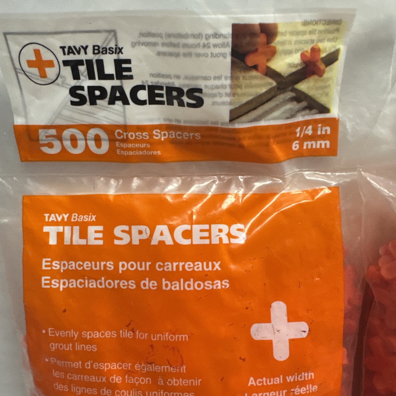 TAVY BASIX Lot of 5 Bags of Tile Spacers 1/4 inch/6mm 2,500 Pieces Total NWT