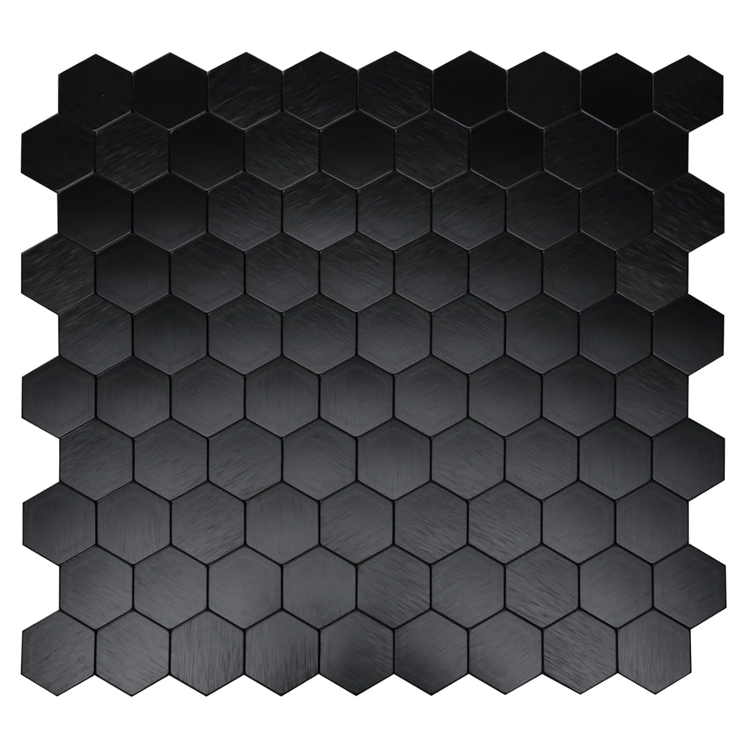 Peel and Stick Hexagon Tile, Black Brushed Aluminum Texture Panel Self-Adhesive