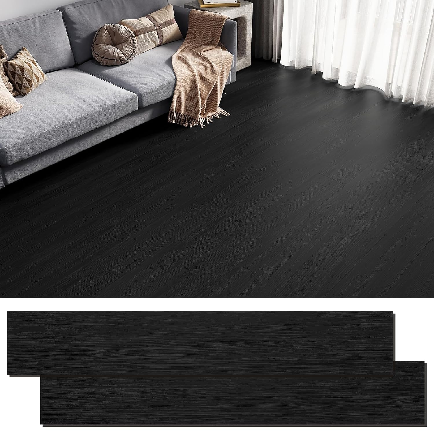 Peel and Stick Wood Grain Vinyl Floor Planks – 54 Sq.Ft
