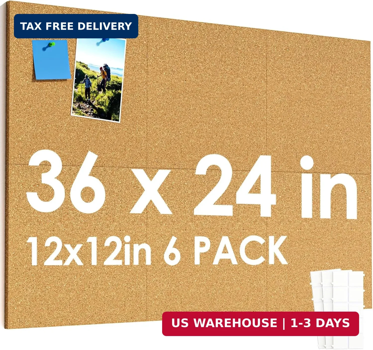 MaxGear 36″ x 24″ Large Cork Board for Wall, 6 Pack 12″ x 12″ Tiles | Self-Heali