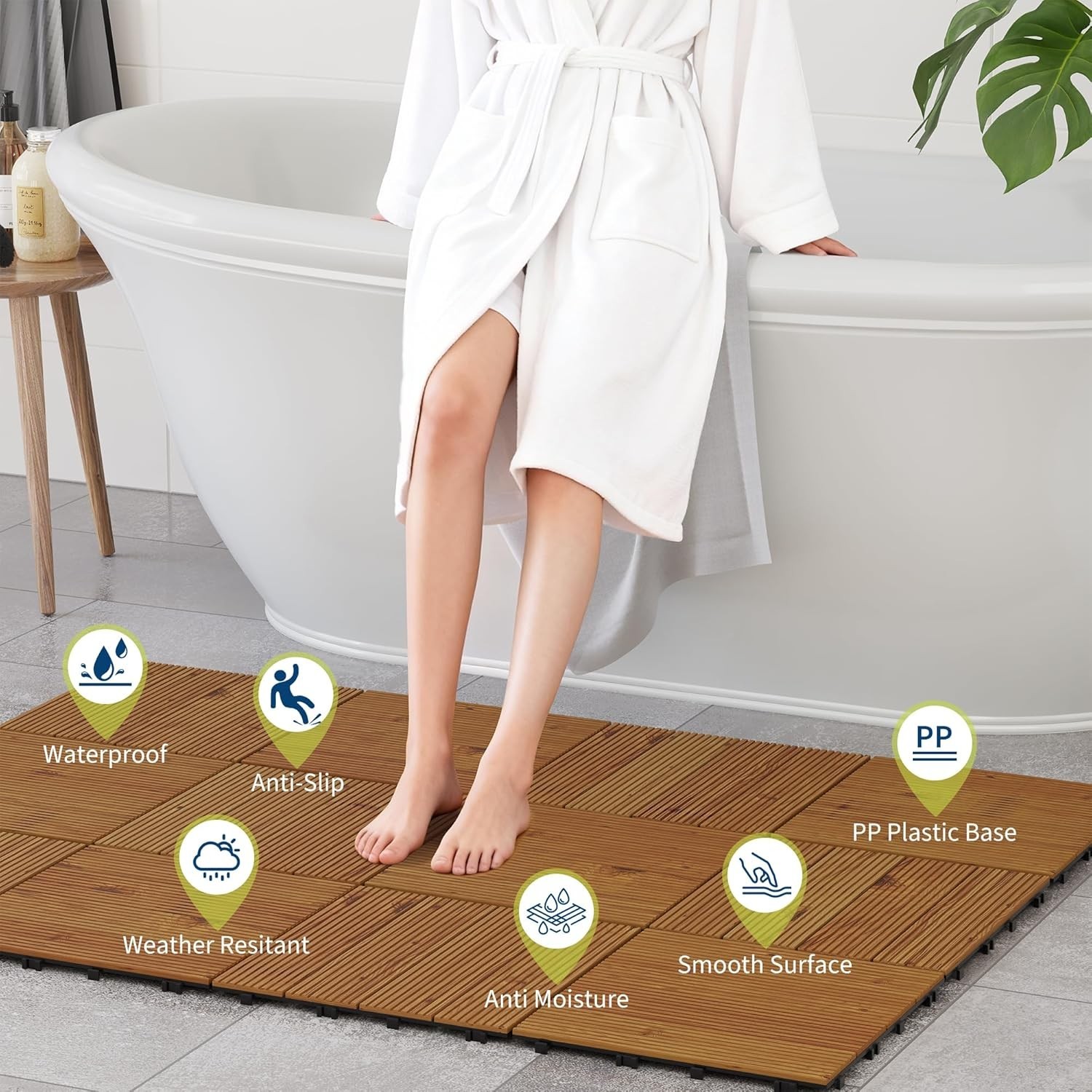 22 Pack Wood Deck Tiles Interlocking Patio Flooring Cover 11.81in x 11.81in