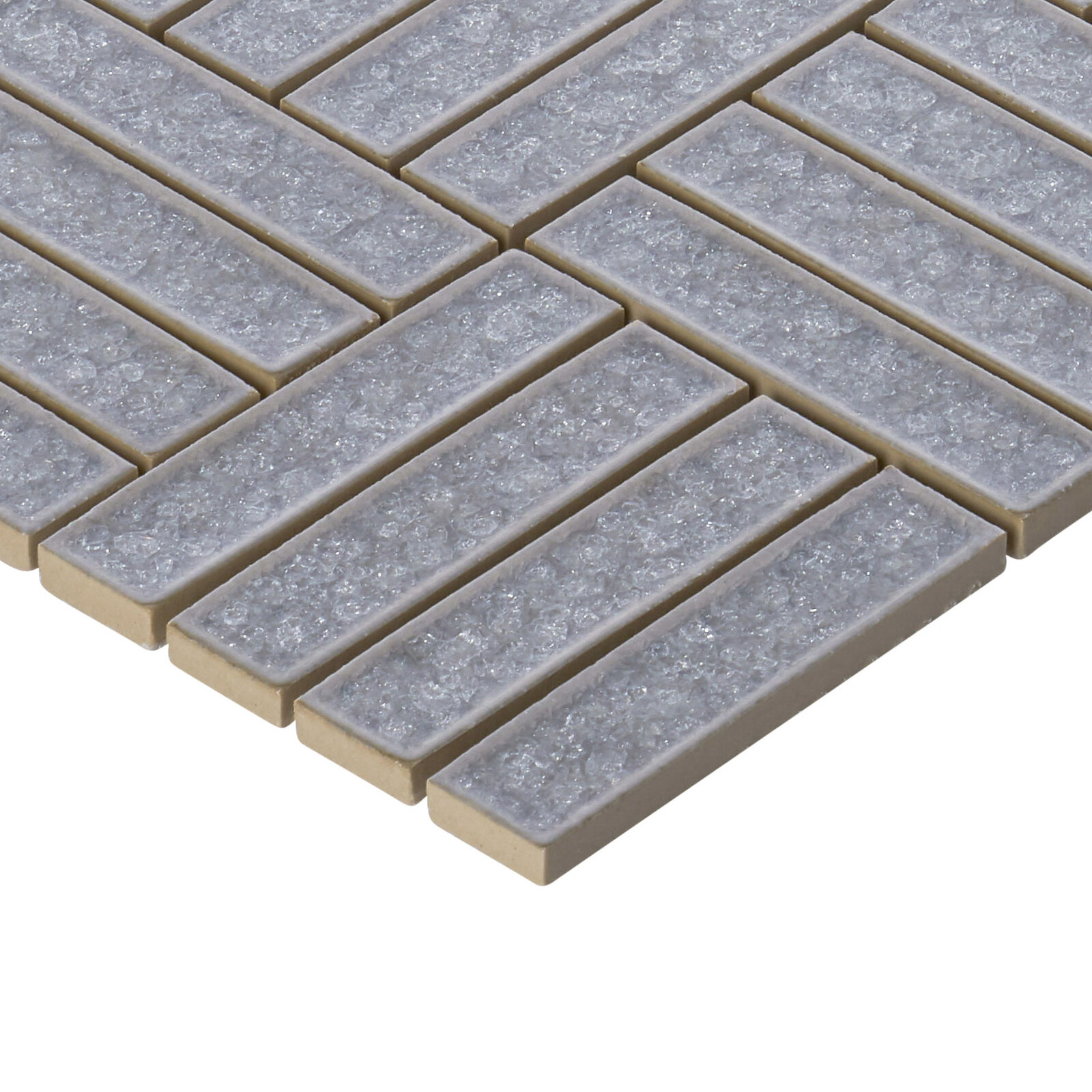 Gray Blue Crackle Glass Basketweave Parquet Mosaic Tile Kitchen Wall Backsplash