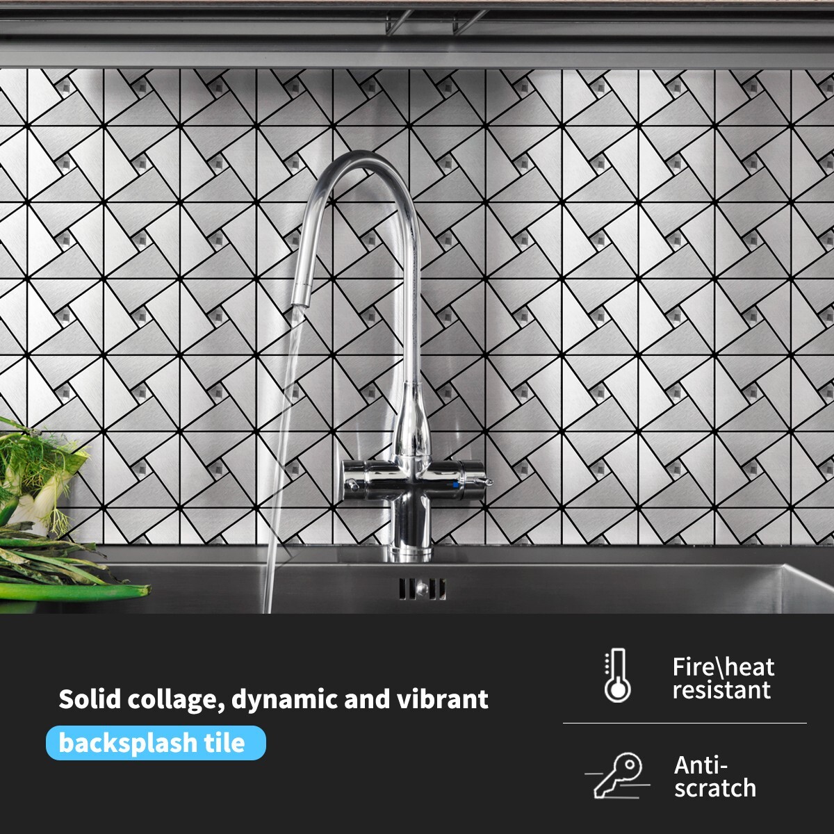 Art3d 10Pack 11.8X11.8 Peel and Stick Metal Backsplash Tile Bath Kitchen