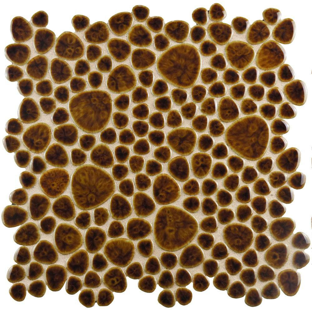 Pebble Mahogany 11 In. X 11 In. Porcelain Mosaic Tile (8.6 Sq. Ft./Case)