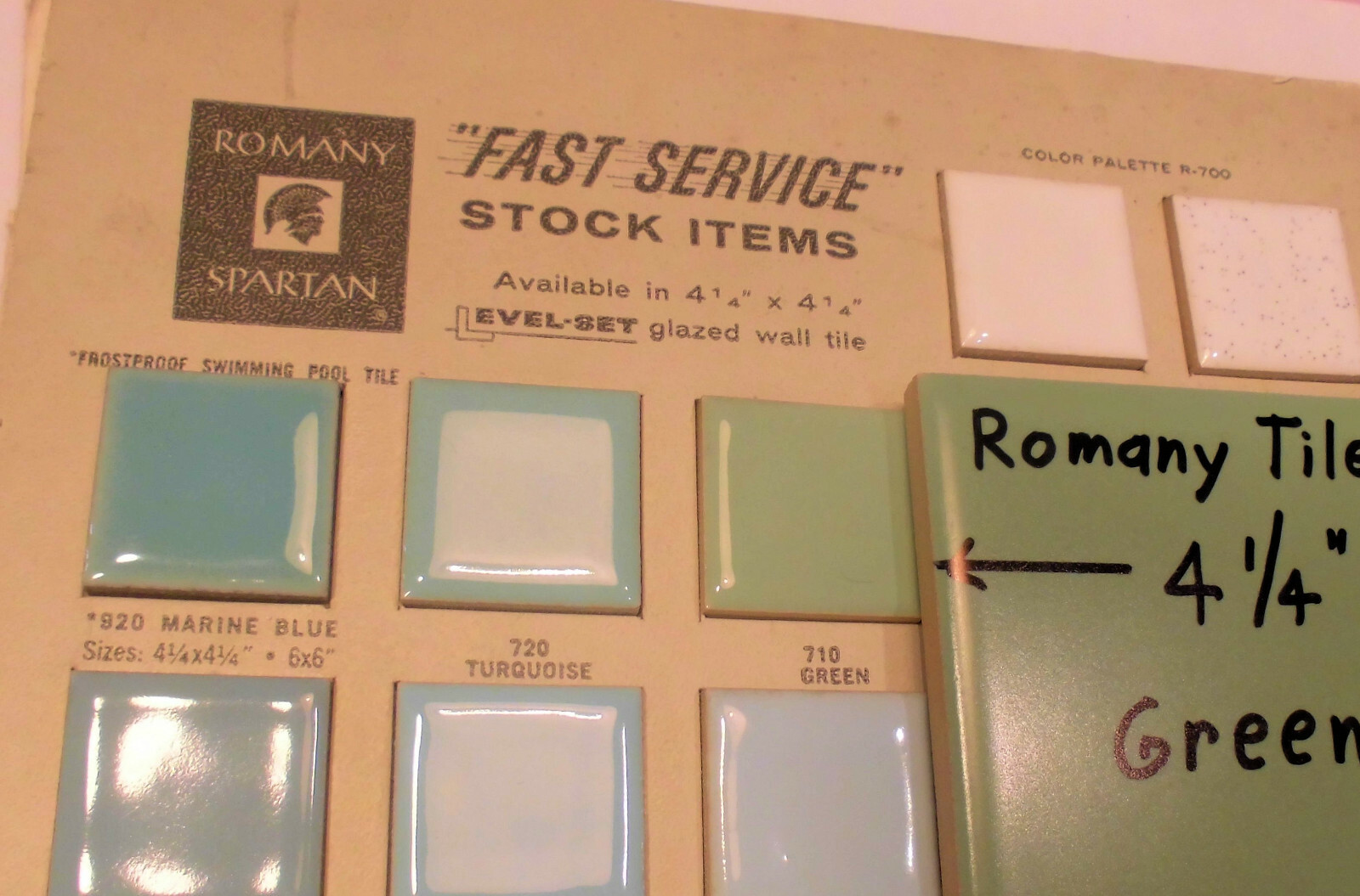 1 pc. Matte Ceramic Tile *Green* by The Romany Tile Co. 4-5/16″ Vintage NOS