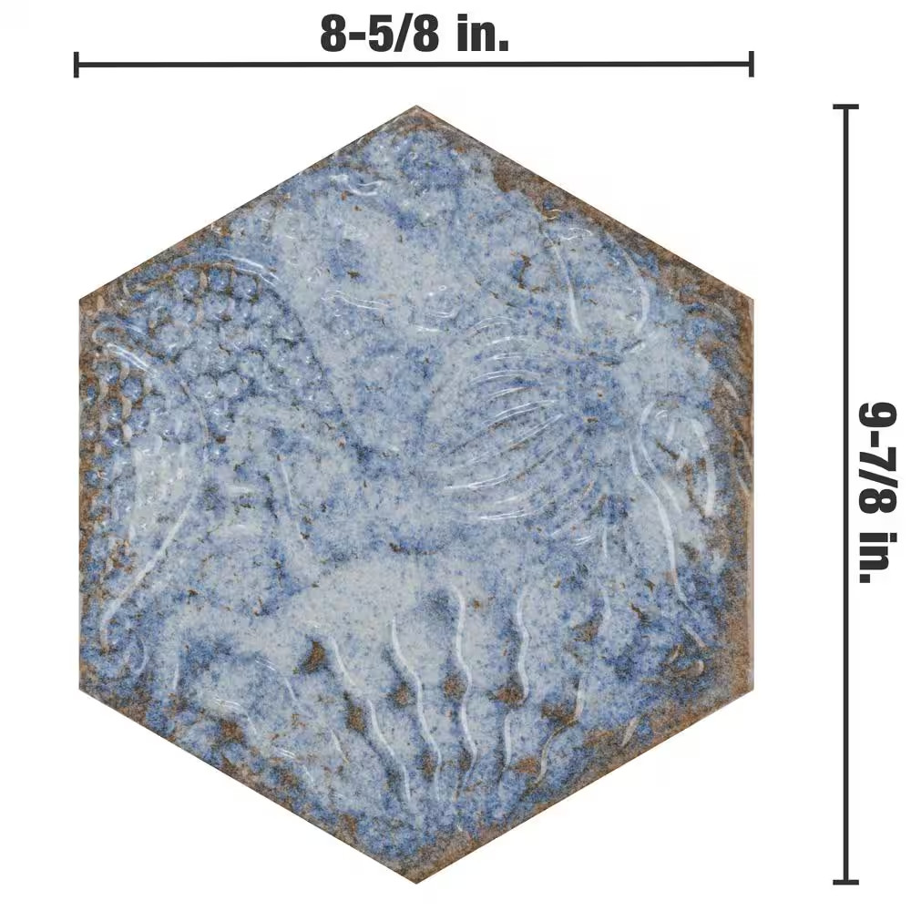 Gaudi React Hex Marina 8-5/8 In. X 9-7/8 In. Porcelain Floor and Wall Tile (11.5