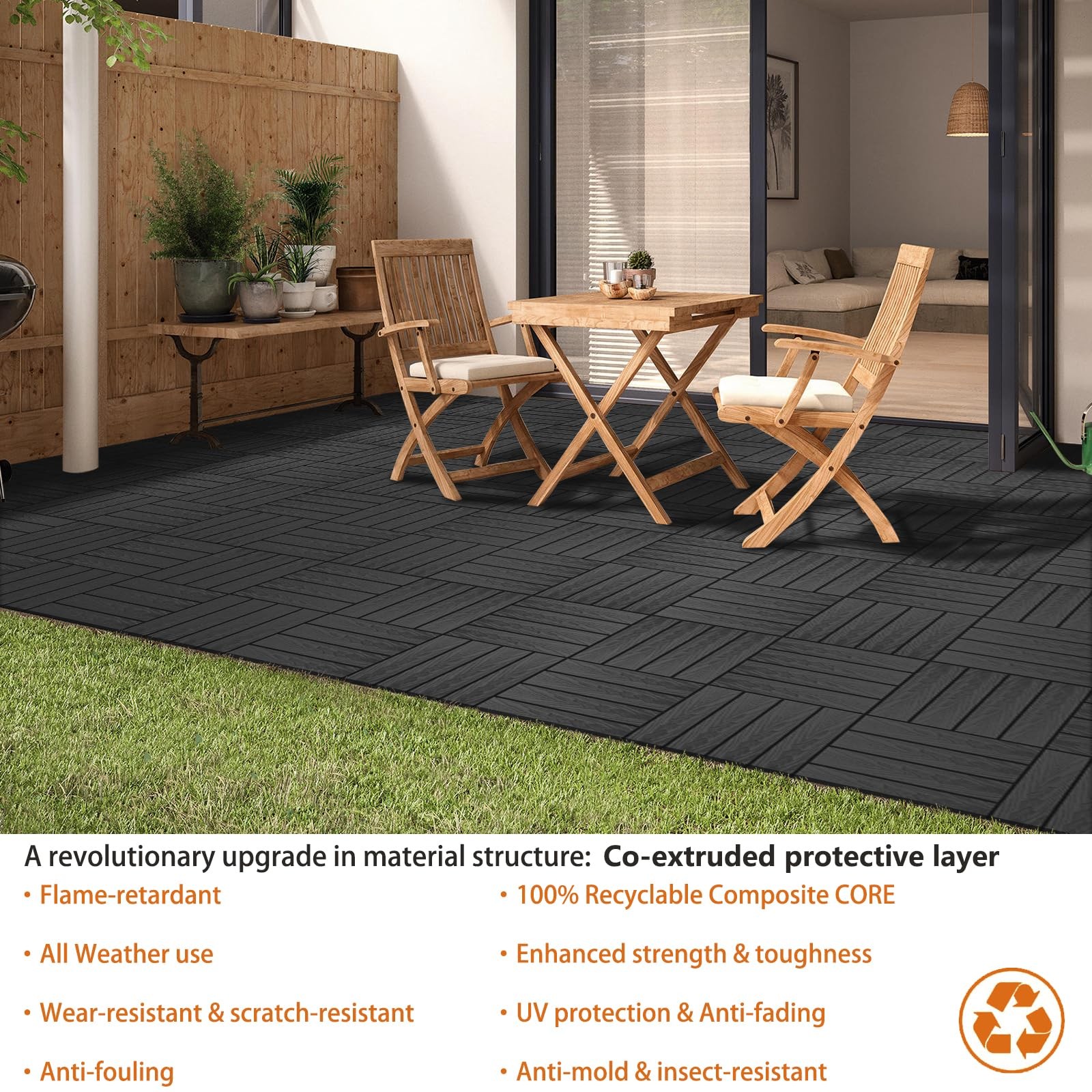 Polymer Composite Interlocking Deck Tiles Outdoor,12×12 Thick Composite Patio…