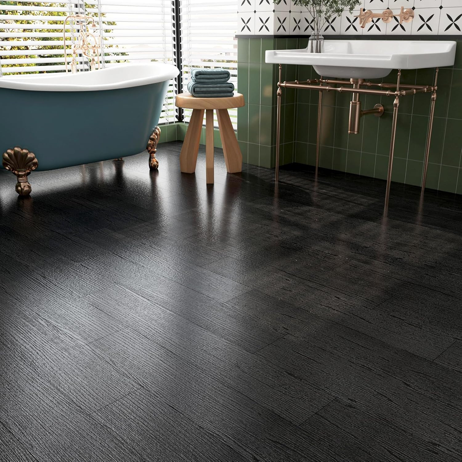 35-Pack 6″X36″ Black Wood Peel and Stick Floor Tile Waterproof Vinyl Flooring Pl