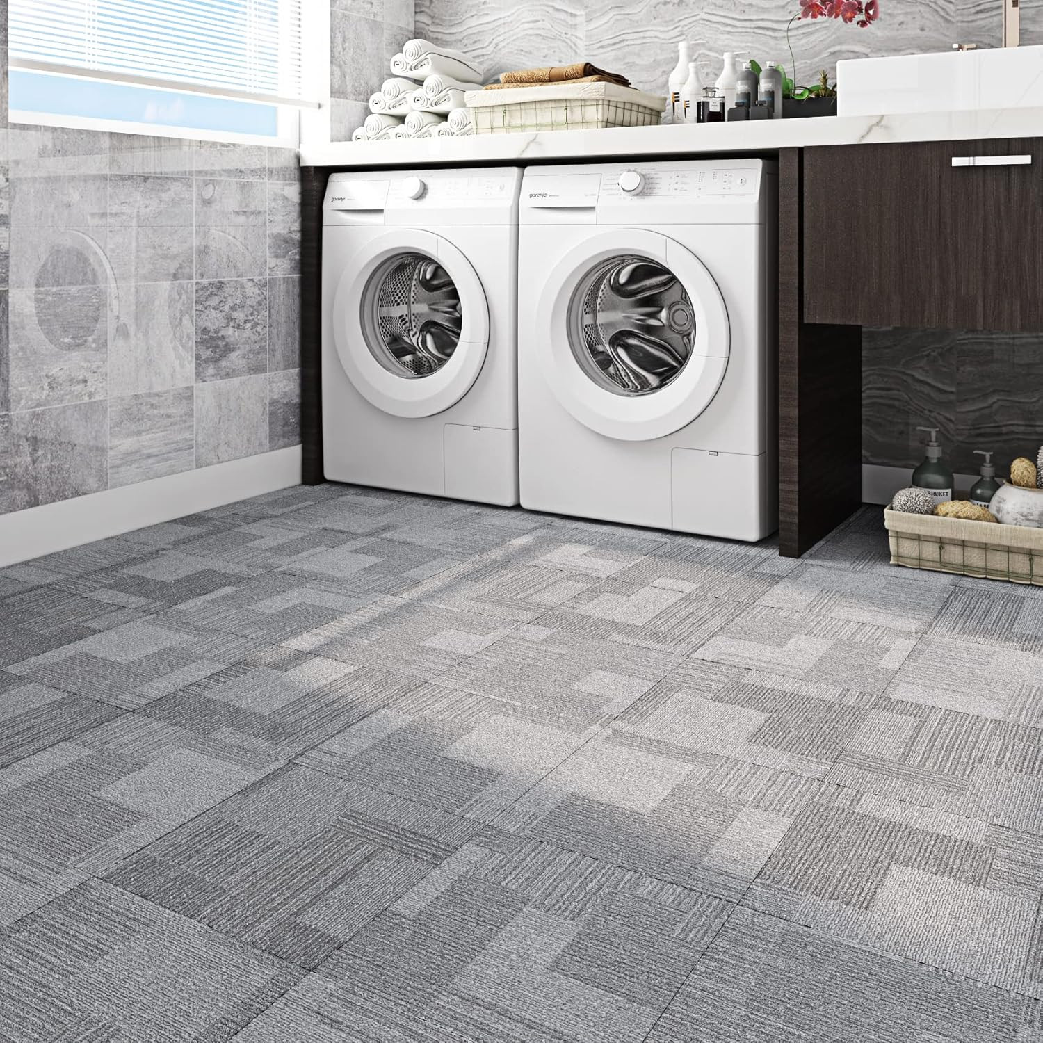 30 Pcs Carpet Tiles Peel and Stick Flooring Waterproof Grey Laminate Flooring 12
