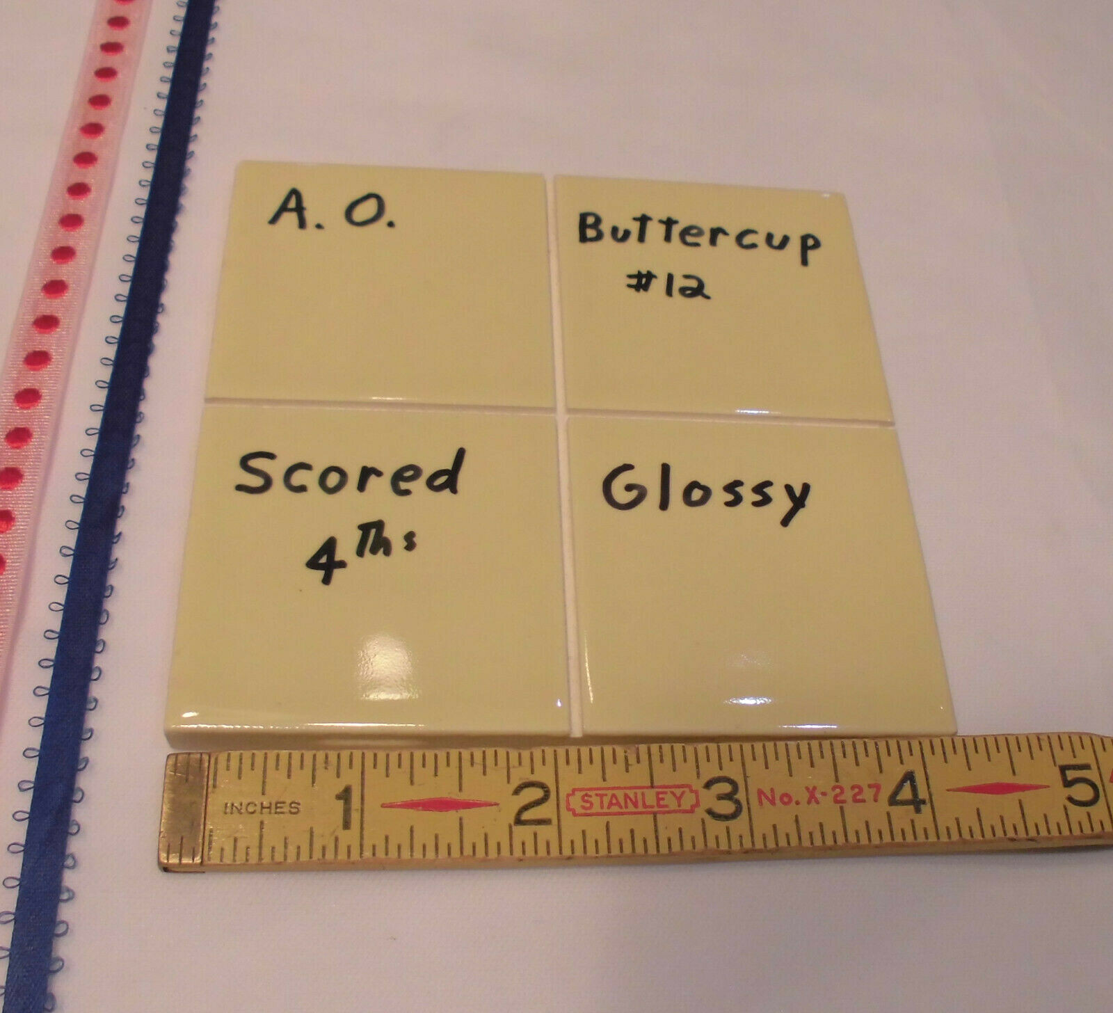 1 pc. *Buttercup Yellow* 4-1/4″ Scored Glossy Ceramic Tile; by American Olean
