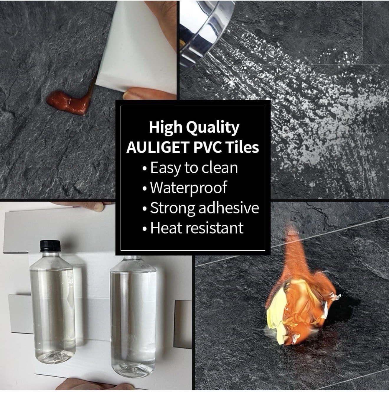 Auliget 6”x12” Black Slate Peel And Stick Backsplash Wall Tiles 20pcs PVC FAUX