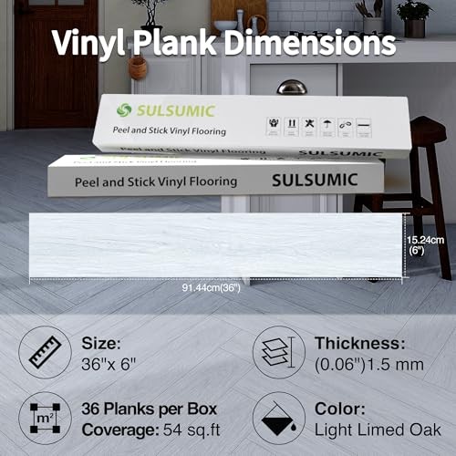 Peel and Stick Vinyl Flooring Pack 54 Sq.Ft, 36 x 6 inches 36 Alpine White Oak