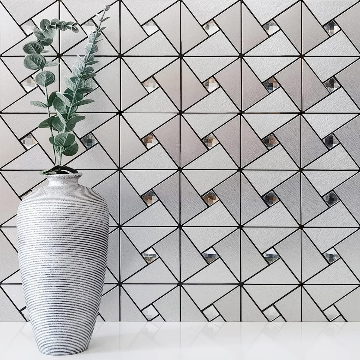 Peel and Stick Backsplash Metal Tile, Mixed Glass Self-Adhesive Mosaic Tiles