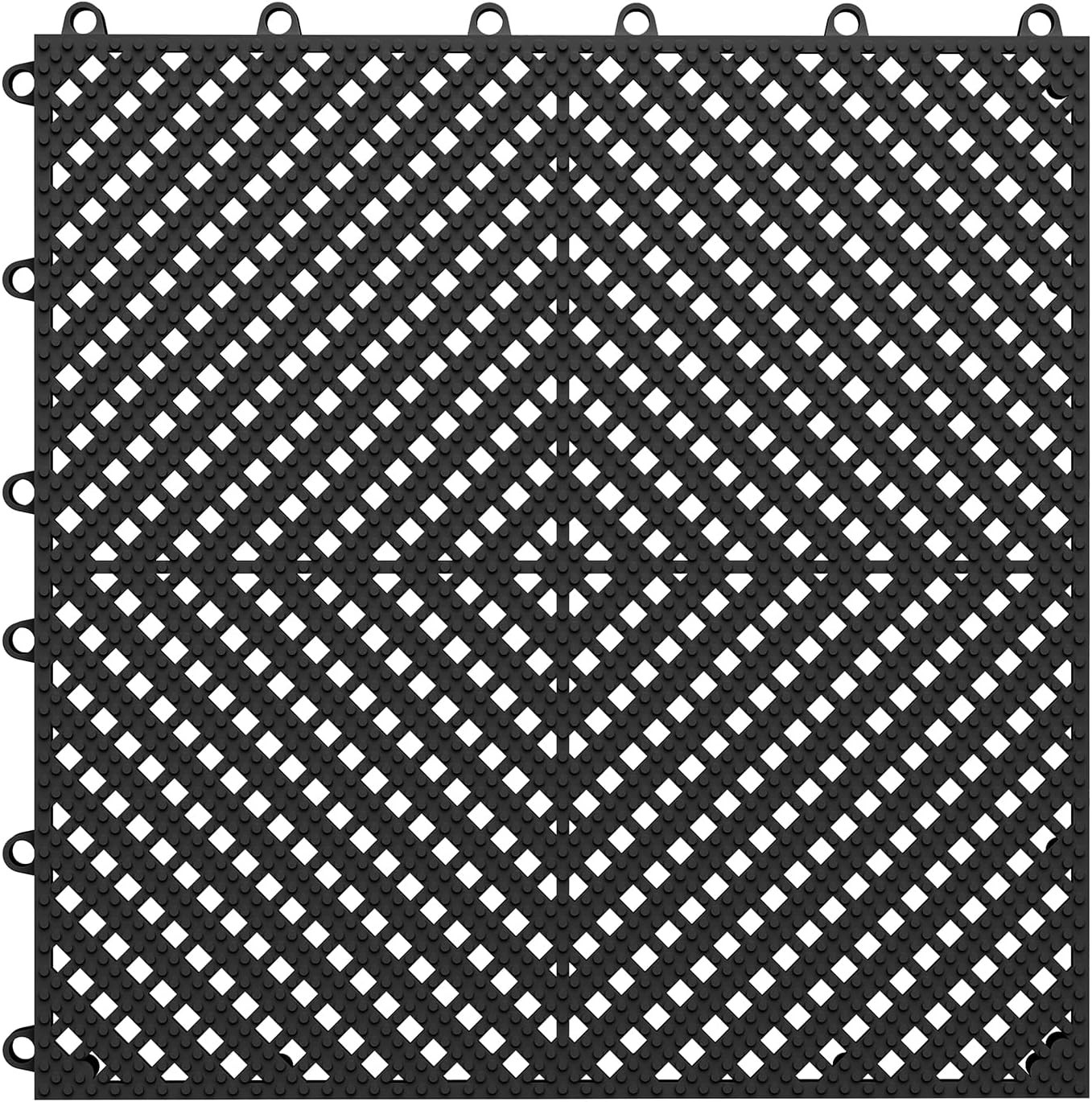 60Pcs Interlocking Drainage Floor Tiles 11.8″ Soft PVC Anti Slip Mat Pool Black