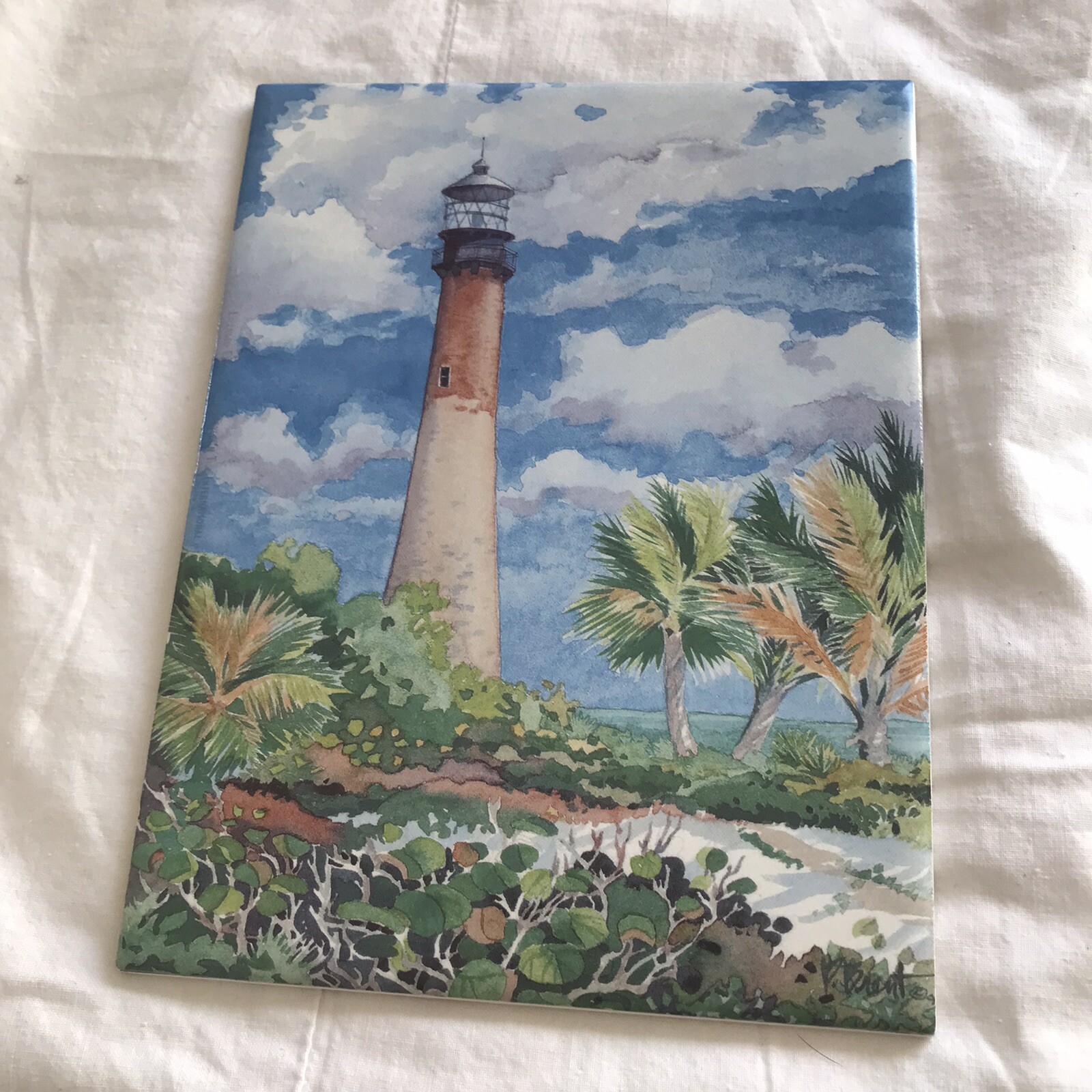 Tropical Ocean Lighthouse Accent & Decor Tile Art 6″x8″ Cactus Palm Trees SM62