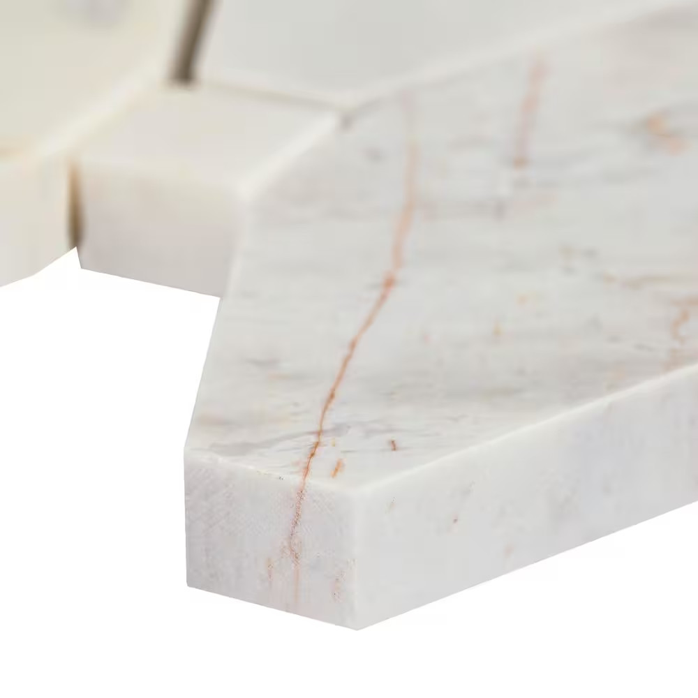 Angora Elongated Octagon 12 In. X 13 In. X 0.38 In. Polished Marble Mesh-Mounted