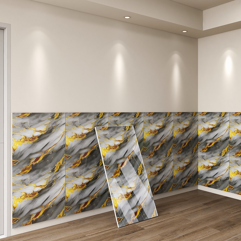 40pcs Vinyl Peel and Stick Wall Panels Sticker, Faux Golden Marble Pattern