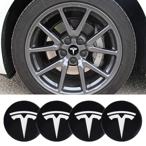 4 PCS Wheel Center Hub Cap Sticker for Model 3 / Model Y, Wheel Black & White