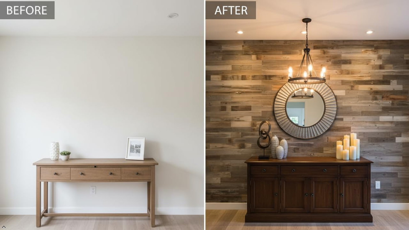 | Barnwood Planks for Accent Wall, Easy Nail-Up Real Wood Wall Planks for Rustic