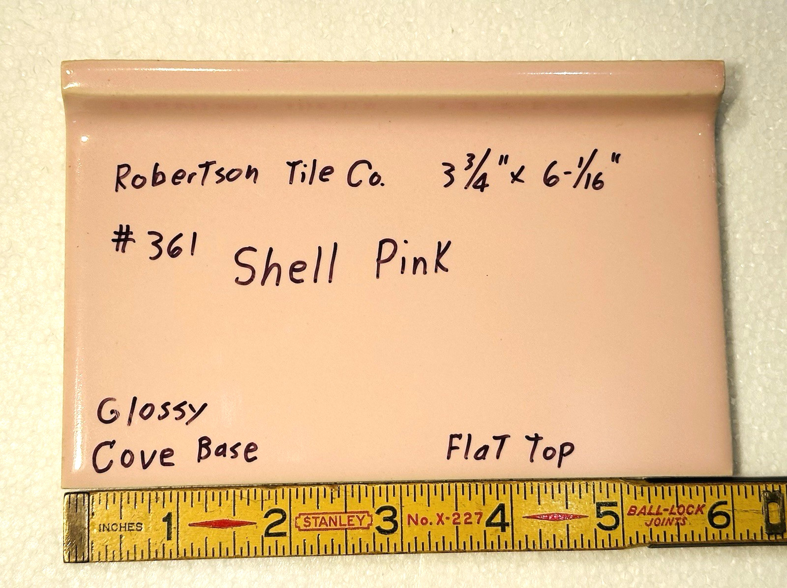 1 pc. Gloss Pink: 3-3/4″ X 6-1/16″ Ceramic Cove-Base Tile, Robertson, Flat Top