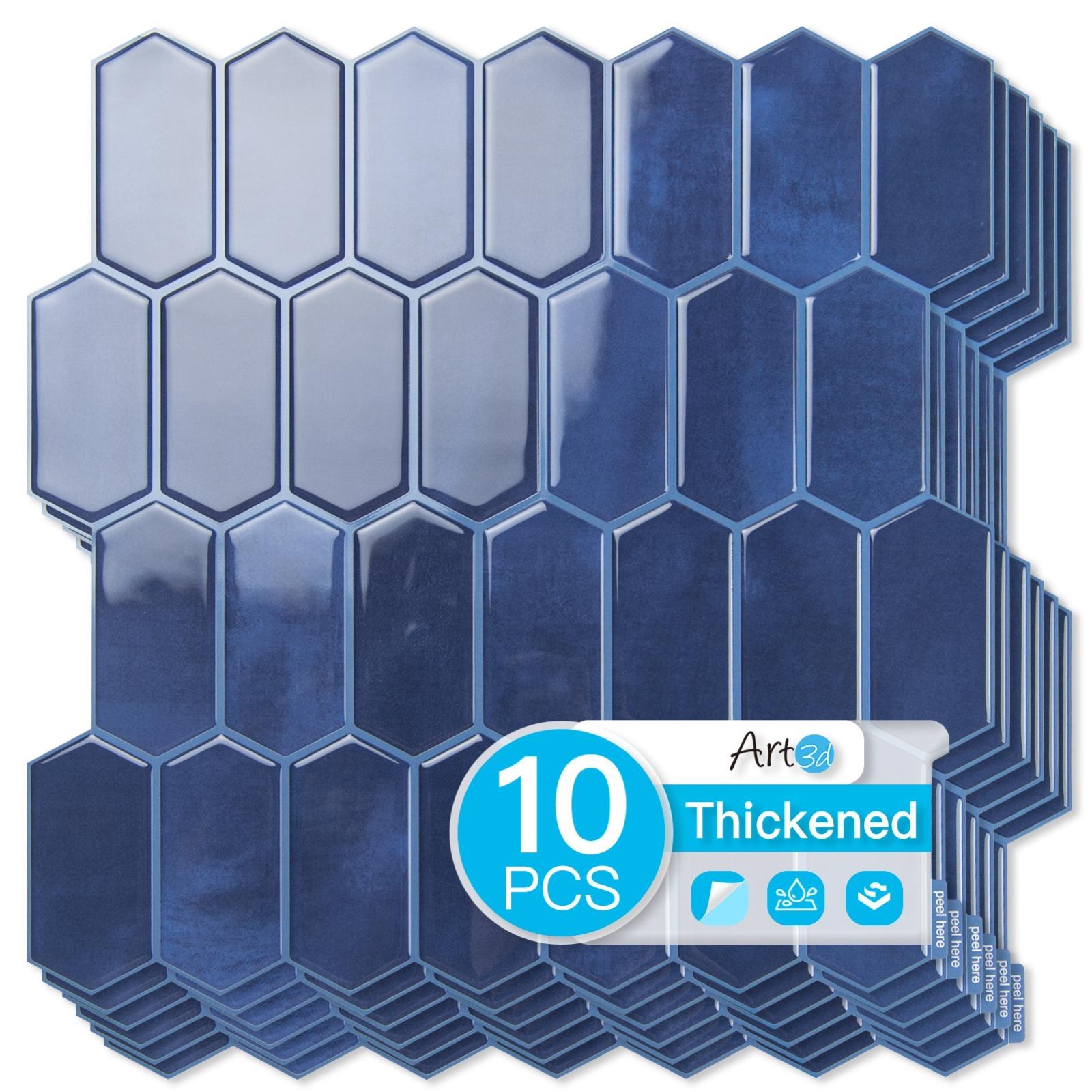 10pcs Peel and Stick Backsplash Thickened Tiles, 12”x12”, Cover 10 Sq.Ft.