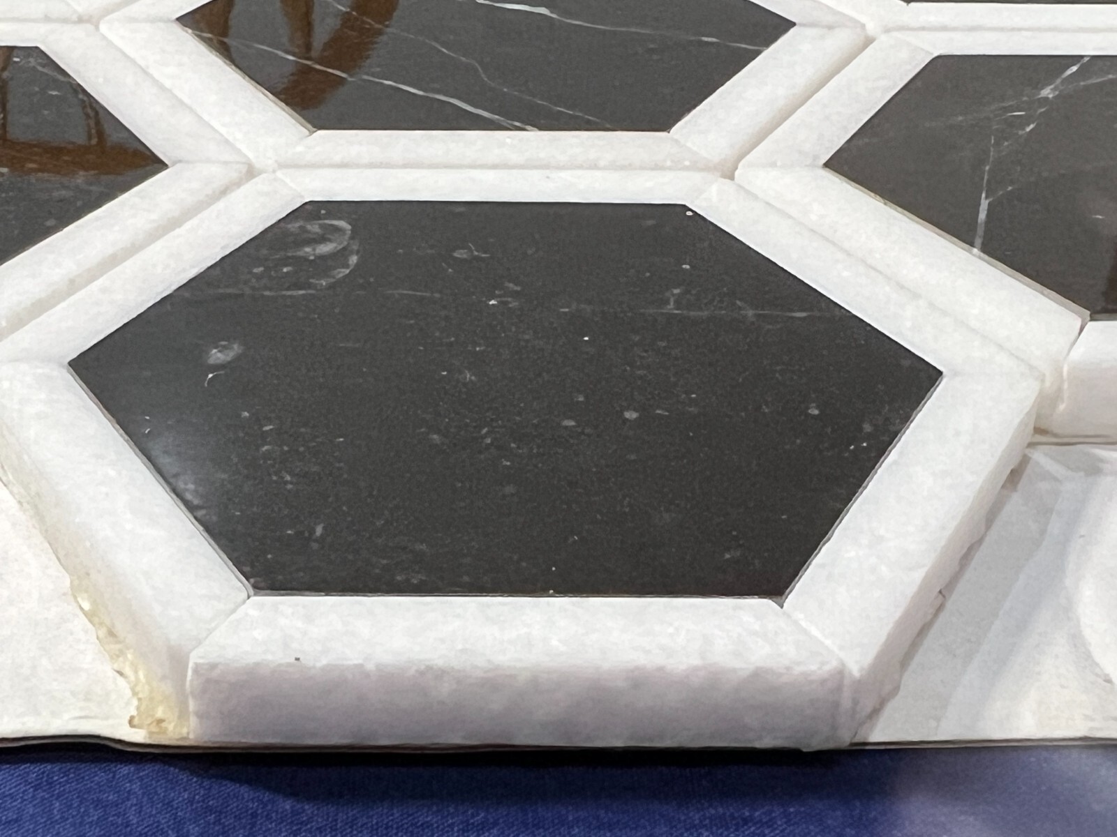S43 East White Nero Marguia Marble Hexagon Mosaic Tile Kitchen Bathroom Polished