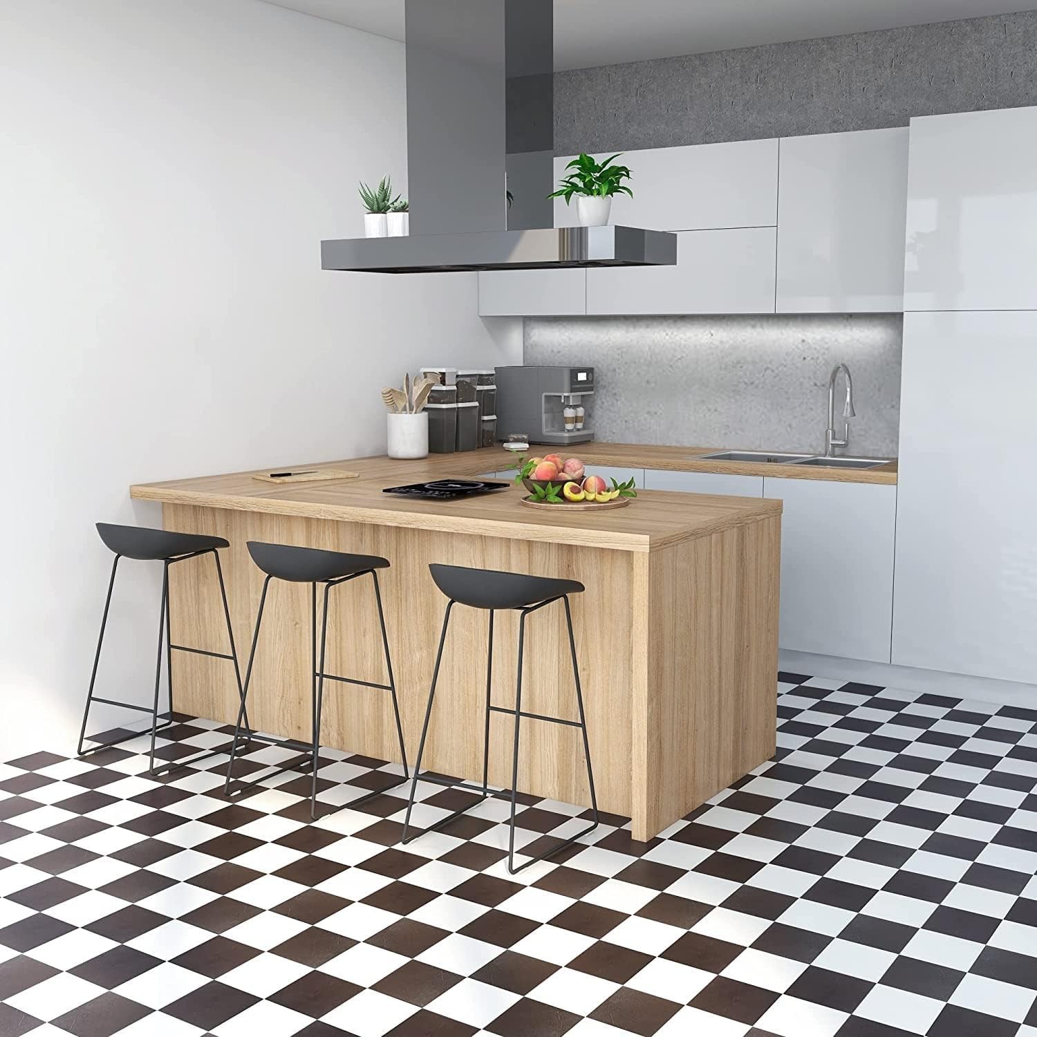 Black and White Vinyl Peel and Stick Tile Square 20 PK Luxury Flooring 12 X 12