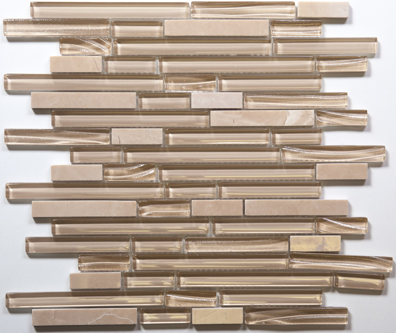 Travertine Stone and Glass Horizontal Mosaic Tiles / 1 sq ft
