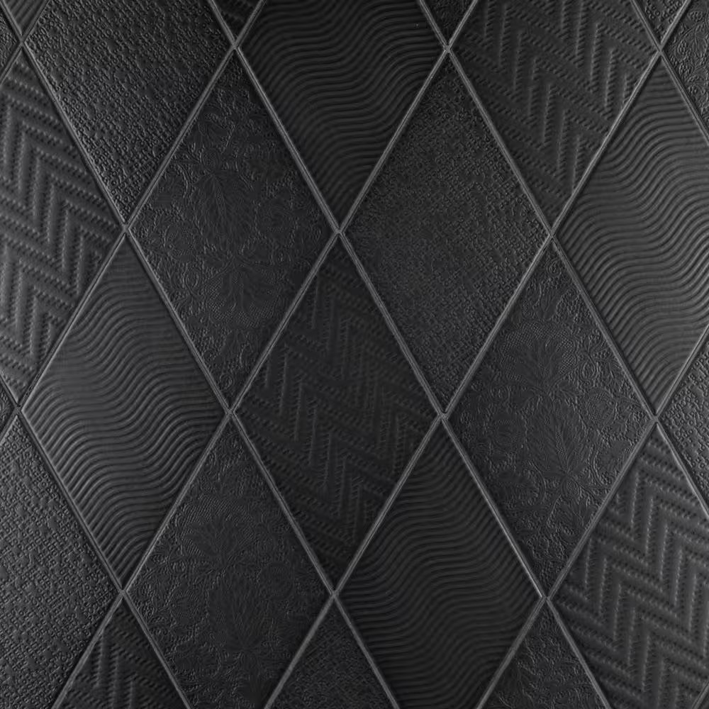 Rhombus Black 5-1/2 In. X 9-1/2 In. Porcelain Floor and Wall Tile (11.4 Sq. Ft./