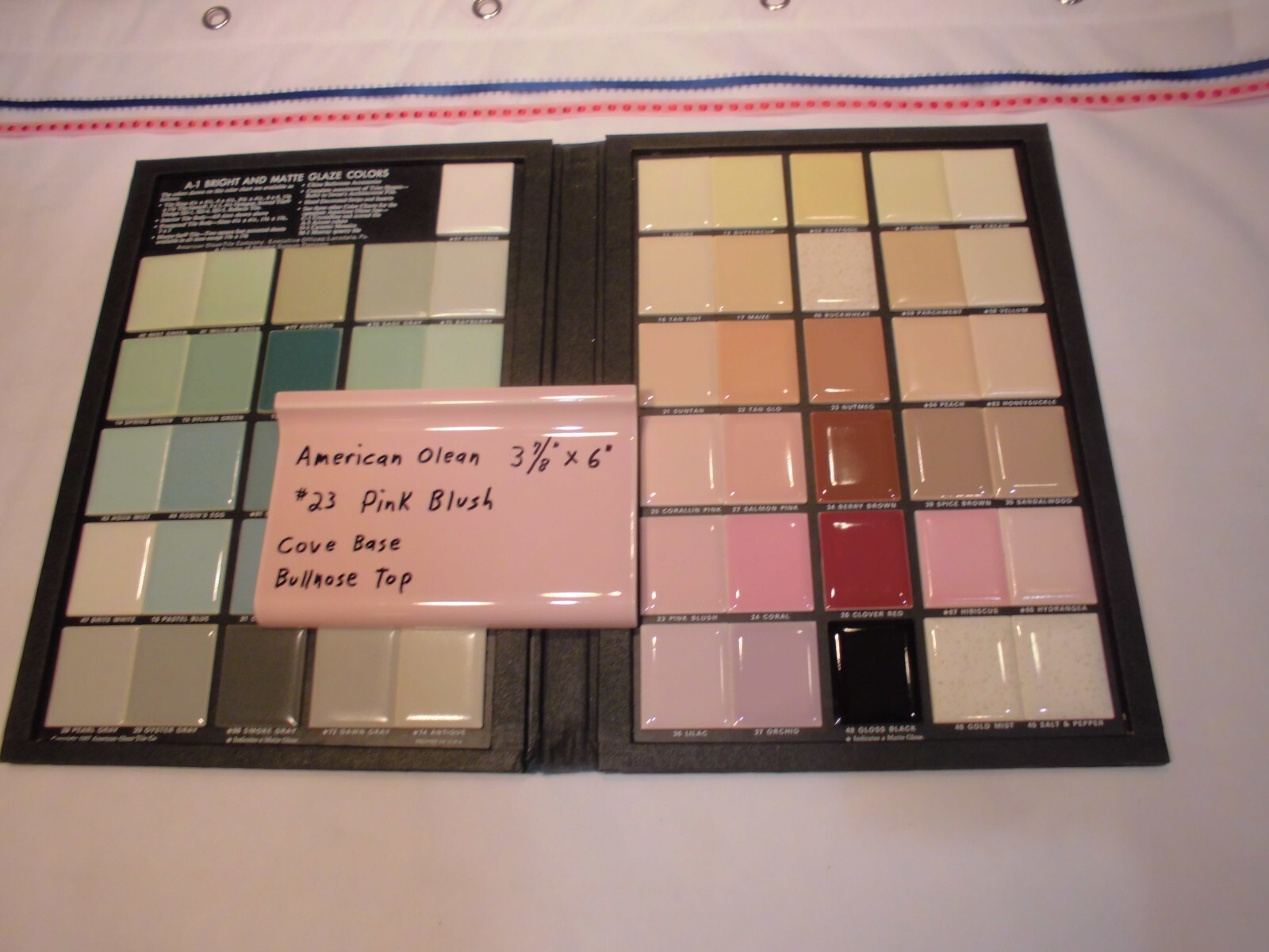 1 pc. Pink Blush #23 Bullnose Top; base/cove Ceramic Tile; 6″ American Olean