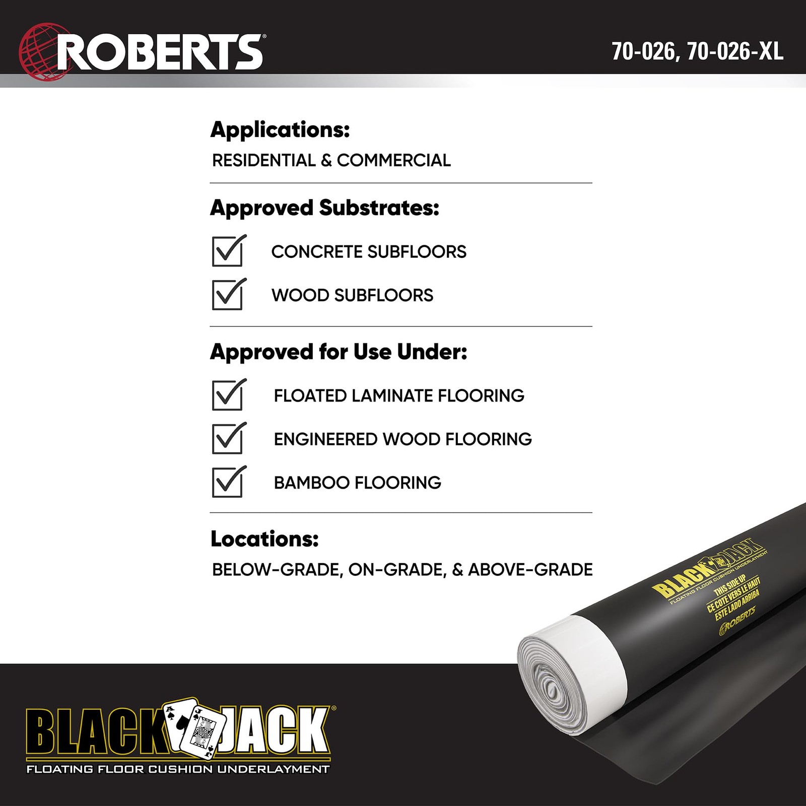Black Jack Underlayment – 600 sq. ft. Roll – 43″ x 167.5′ x 2.5 mm