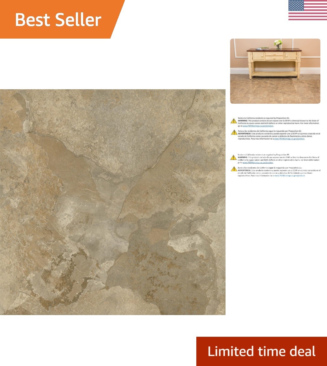 Nexus Self Adhesive 12-Inch Vinyl Floor Tiles, 20 Tiles – 12″ x 12″, Light Sl…