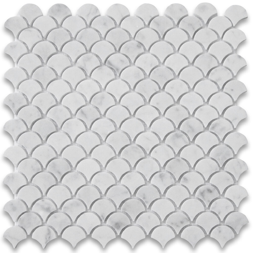C992XP Carrara White Marble Fish Scale Dragon Scale Fan Mosaic Tile Polished