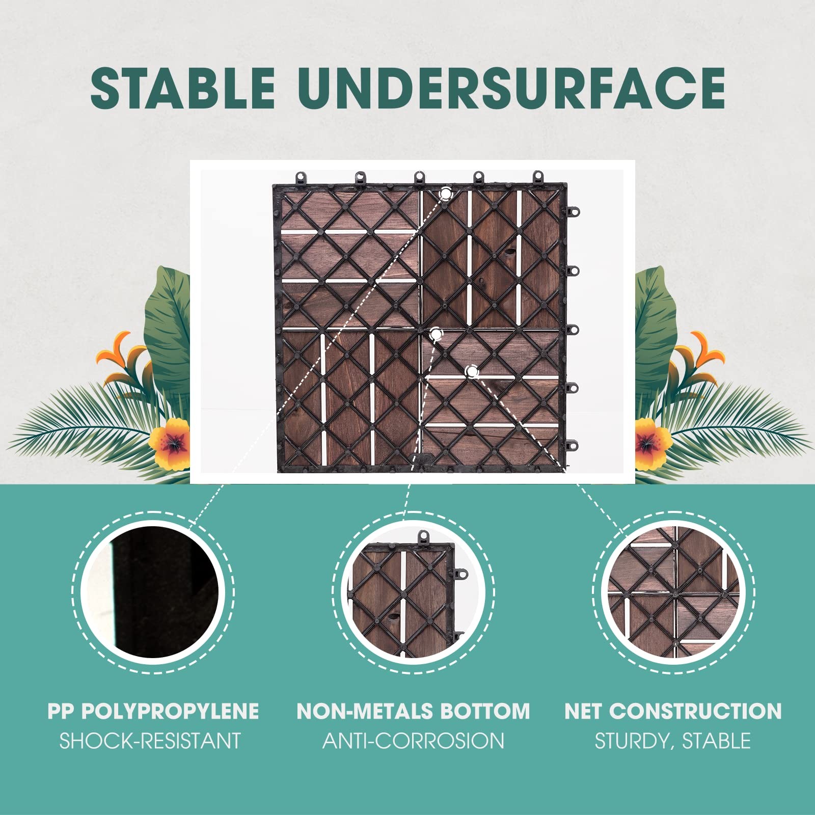 Interlocking Deck Tiles – 10PCS Waterproof Acacia Wood Patio Tiles, Flooring …