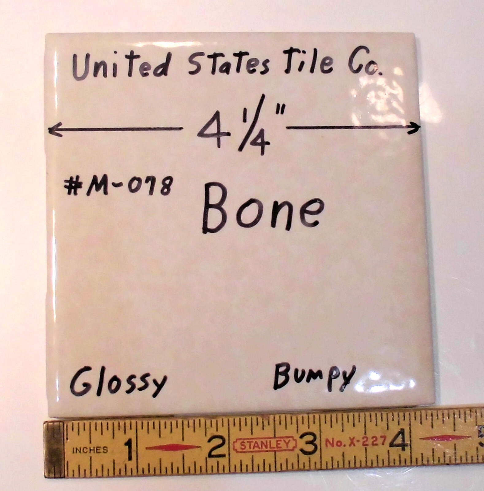 1pc. *Glossy & Bumpy; Bone #M-078* Ceramic Tile 4-1/4″ by United States Tile Co.