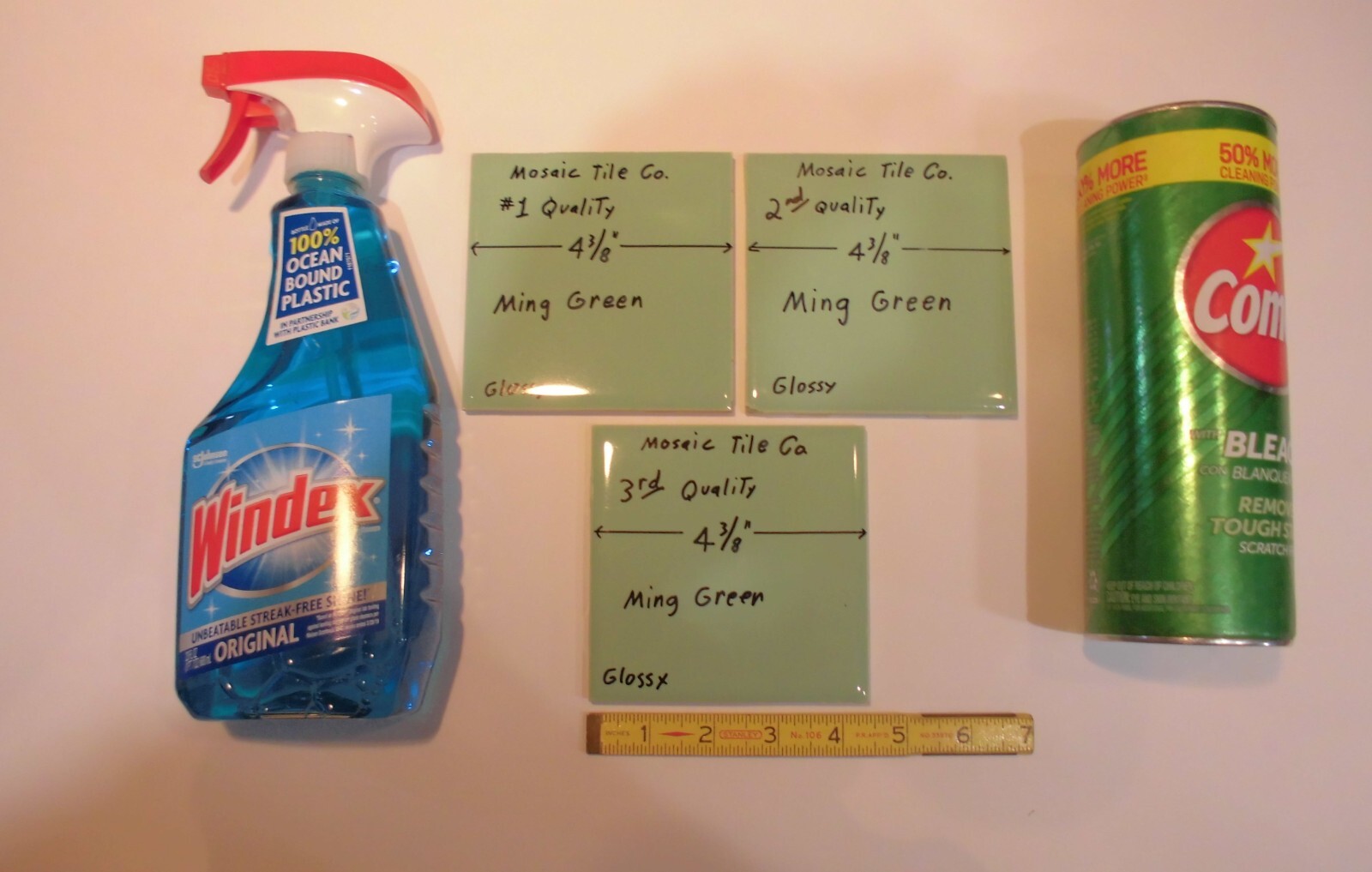 1 pc. Ming Green: 4-3/8″ Glossy Ceramic Tile: by Mosaic Co. Used from 1950’s