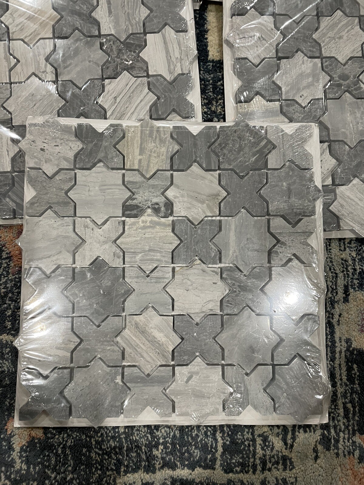 5X Sheets MSI Montague Blue Oak Polished Mosaic Marble Floor Wall Tile 0.97 Sqft