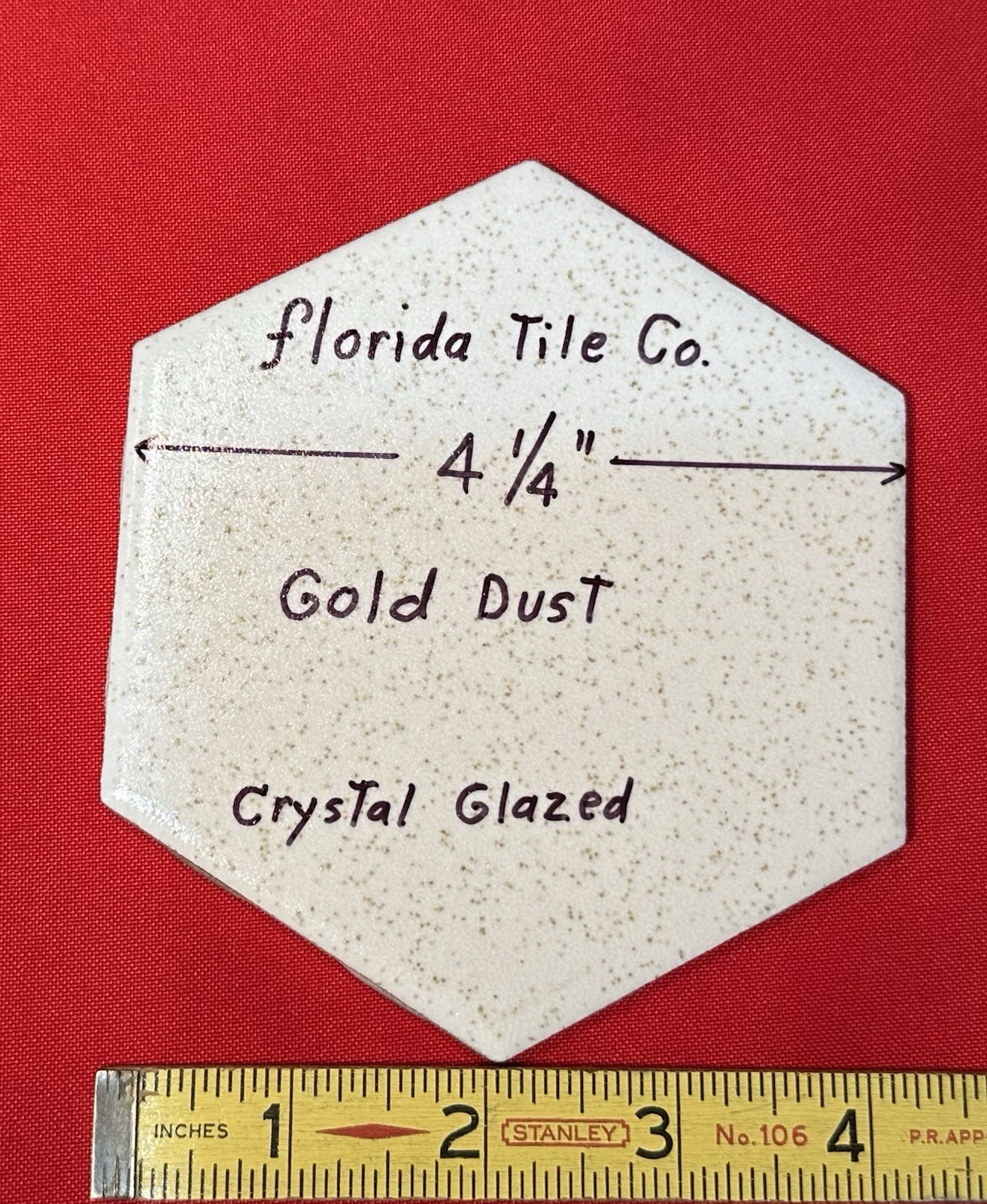 1 pc. 4-1/4″ Gold Dust: Hexagon Crystal Glazed Ceramic Tile by Florida Co. NOS