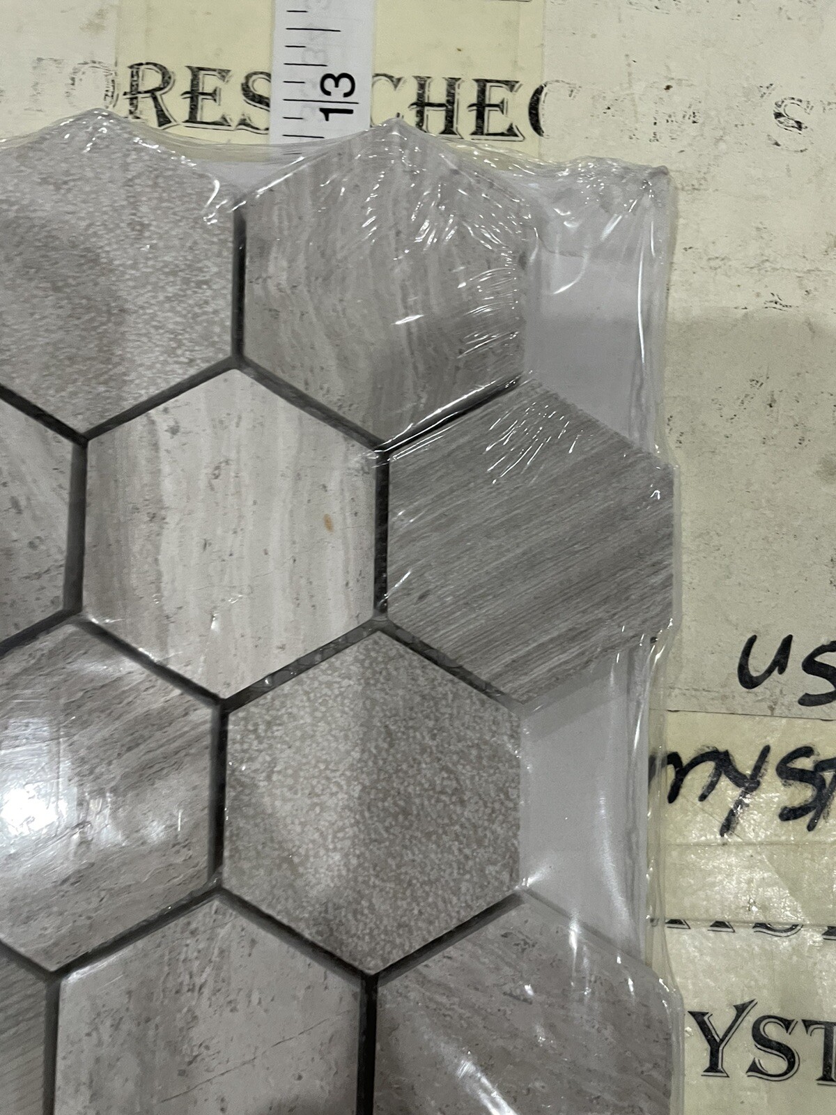 5X (sheets) Honeycomb Hexagon 12”X11.75” Textured Marble Wall Tile 0.98sq Each