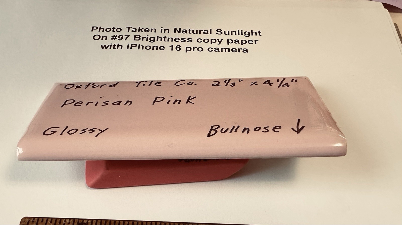 1 pc. Persian Pink: 2-1/8″ X 4-1/4″ Glossy Bullnose Ceramic Tile by Oxford Co.