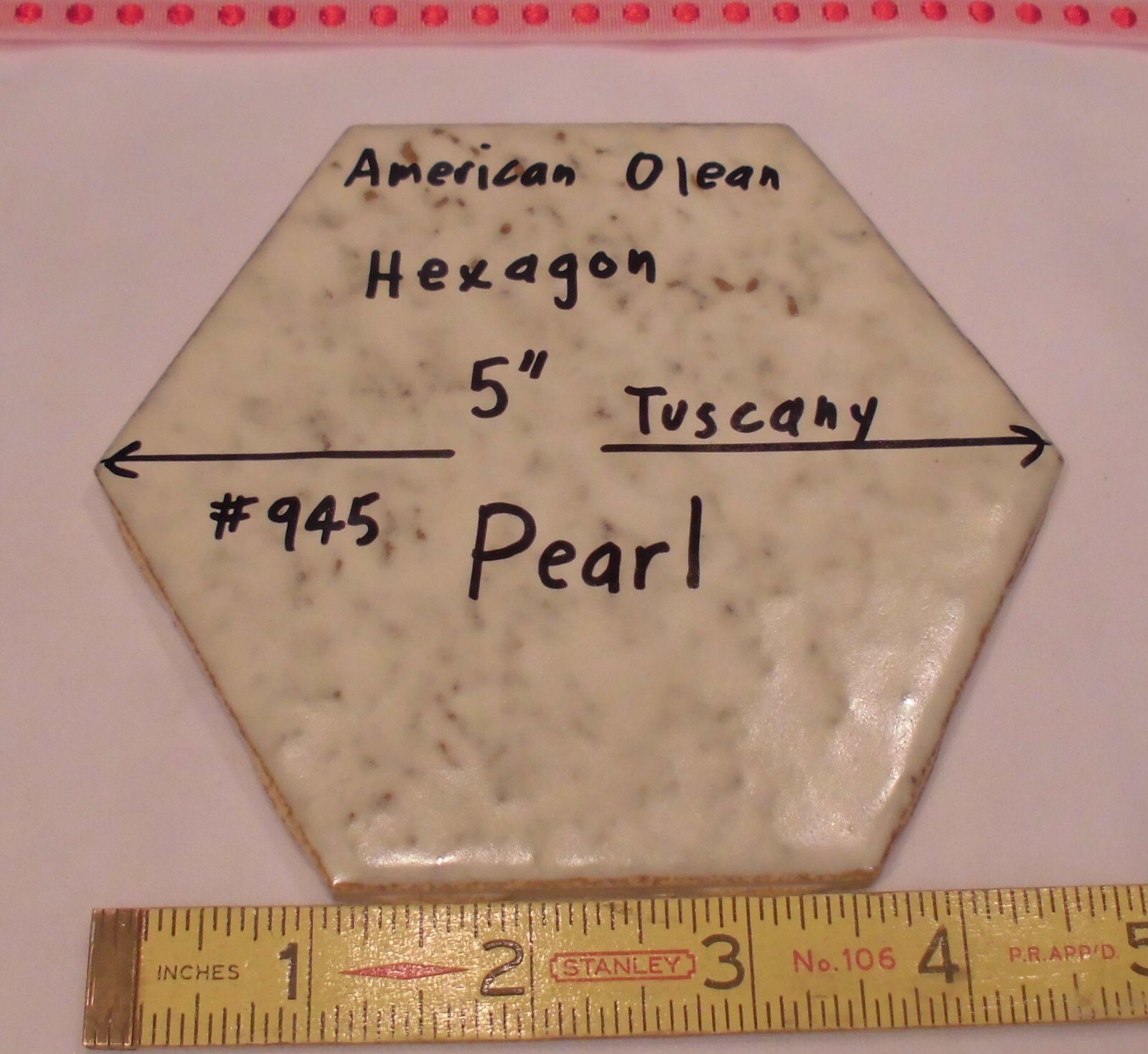 1 pc. Pearl #945 Ceramic 5″ Tile: Tuscany Glaze by American Olean, Hexagon, NOS