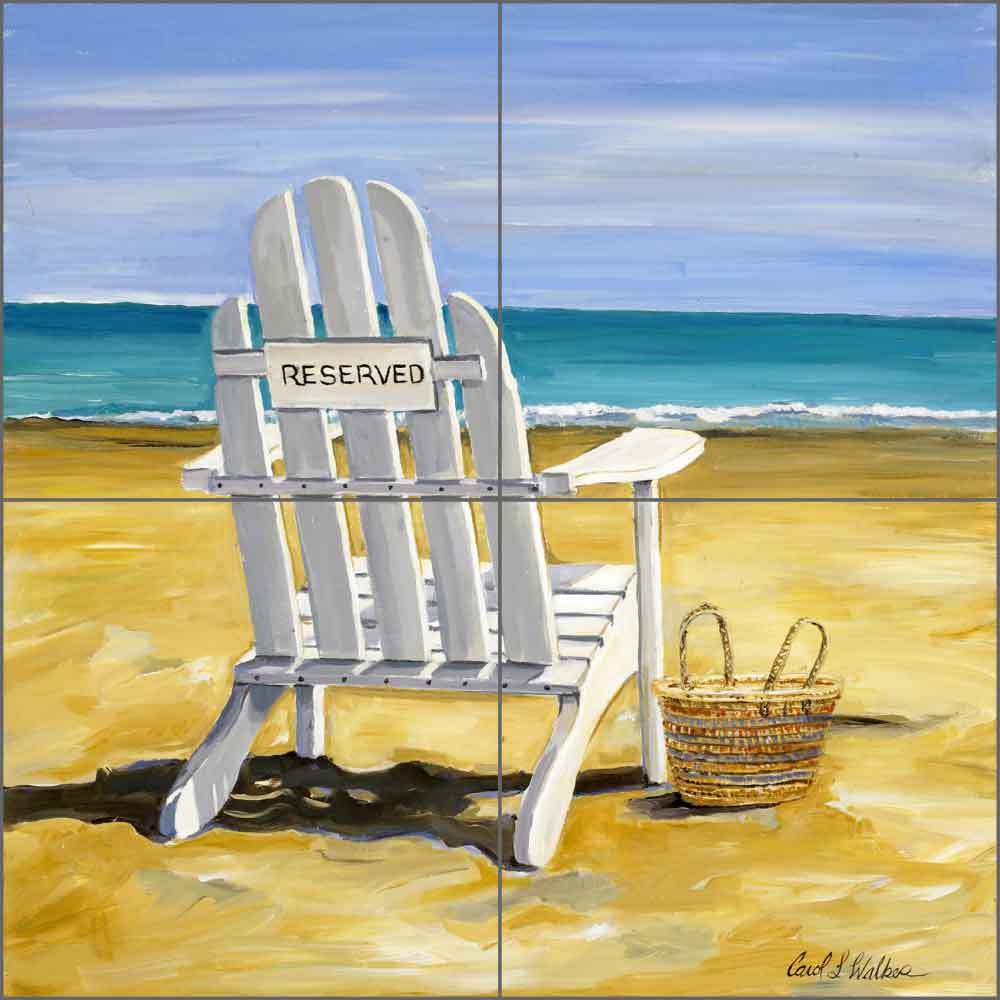 Ceramic Tile Mural Backsplash Walker Beach Chair Seascape Art POV-CWA010