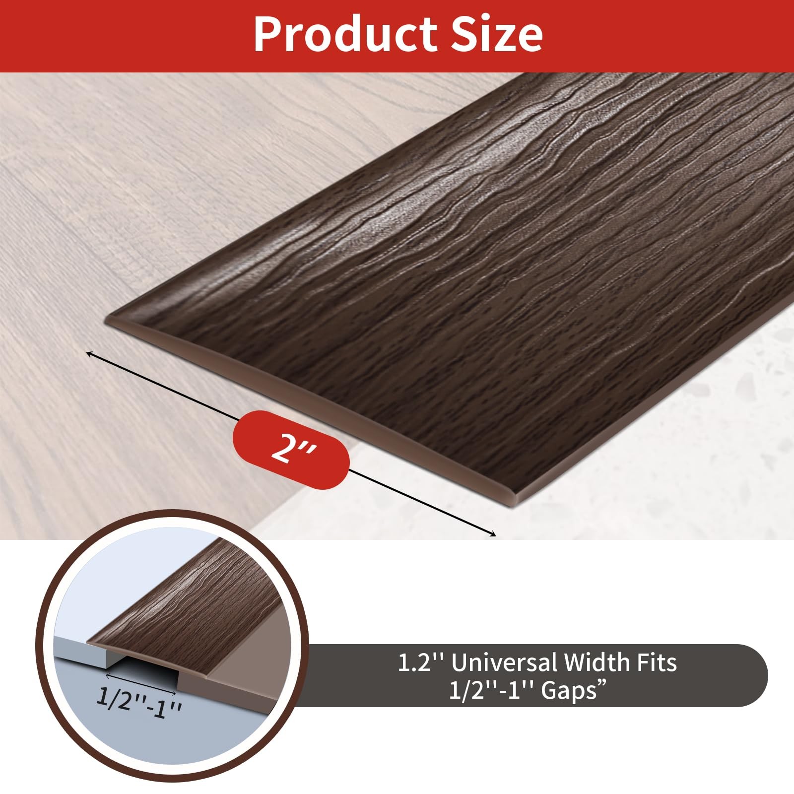 Vinyl Floor Transition Strip Self Adhesive 2 Inch Wide, Non-Slip Waterproof F…