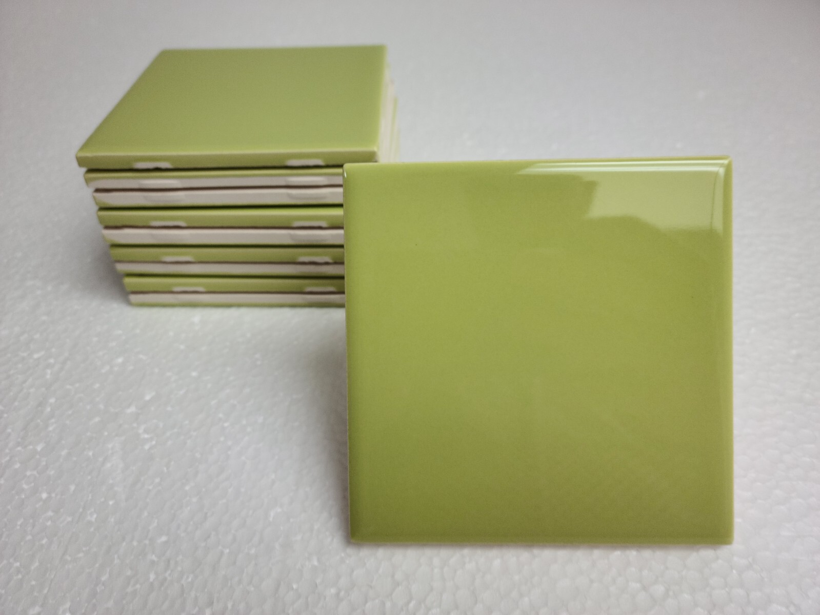 Lime Green Ceramic Tile Shower Backsplash 4.25 in Subway Mid Century Modern