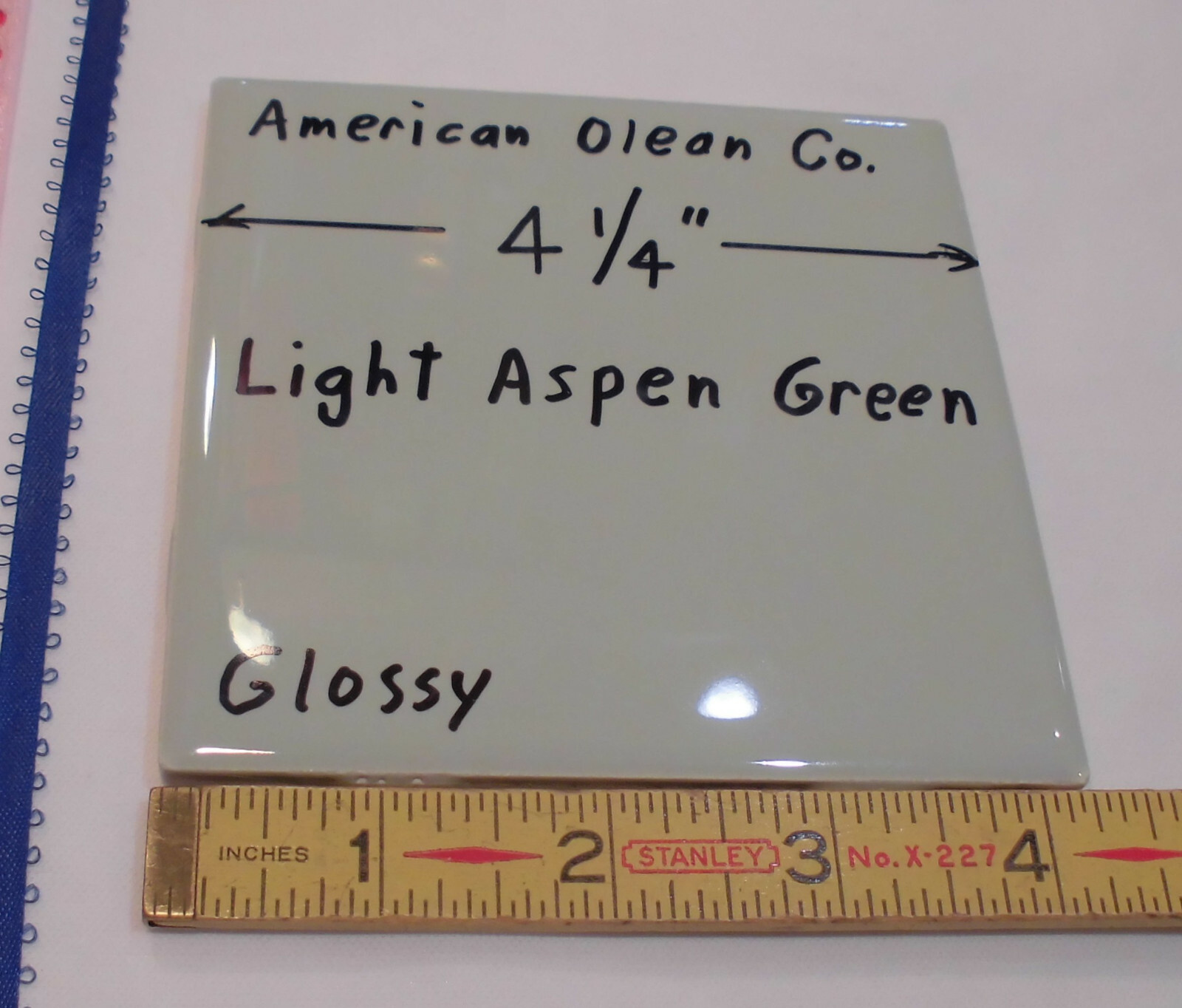 1 pc. Light Aspen-green-gray* Glossy Ceramic Tile #21 by American Olean 4-1/4″