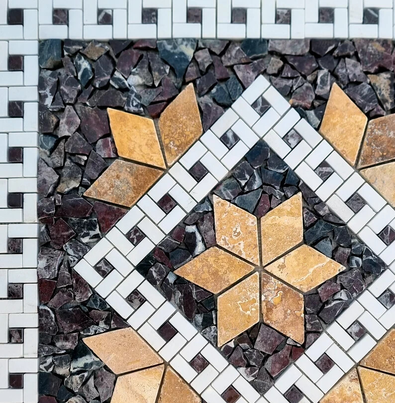 NATURAL STONE MOSAIC | Square Shape Handmade Mosaic | Medallion Mosaic
